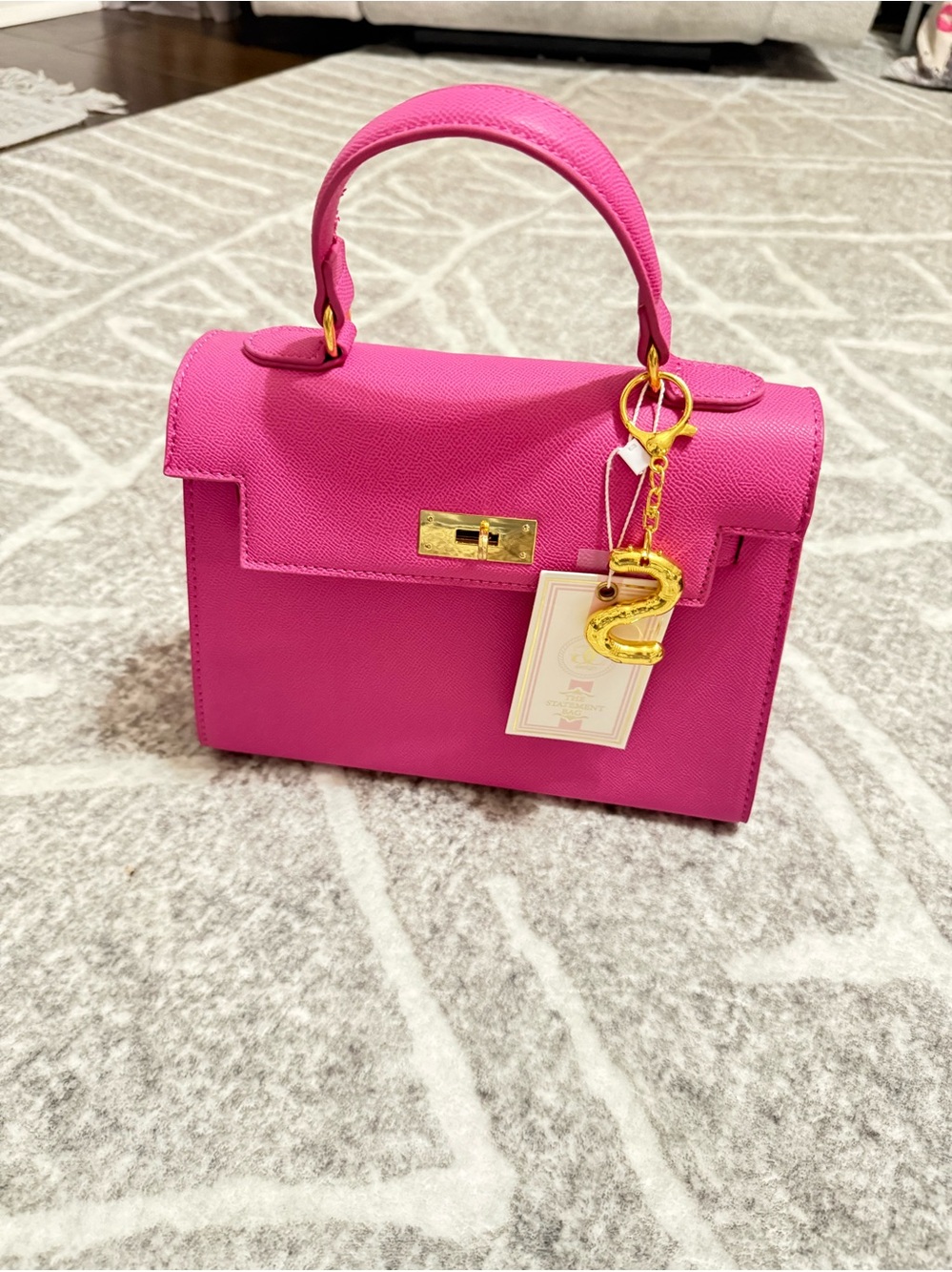 Structured Top-Handle Satchel in Bright Pink with Gold Hardware